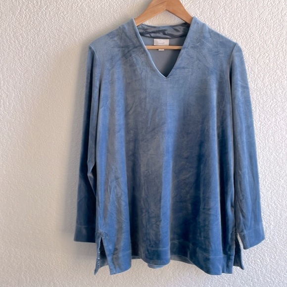J Jill Pure Jill V-Neck Velour Pullover Tunic Top Size Medium - Picture 2 of 6